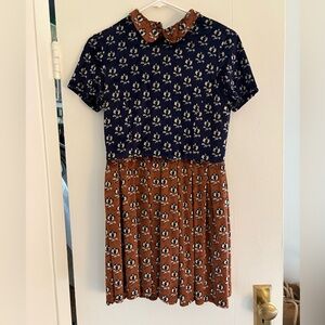 Opening Ceremony Blue and Brown soft dress with Peter Pan Collar